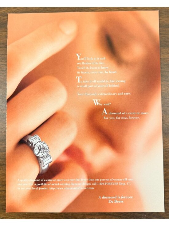 Vintage 1998 A Diamond is Forever De Beers Magazine Advertisement Print Ad